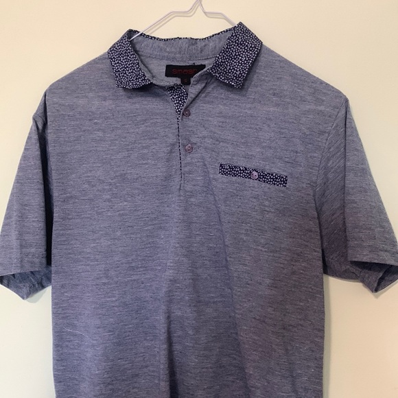 Grey Polo with Patterened Collar - Picture 2 of 4